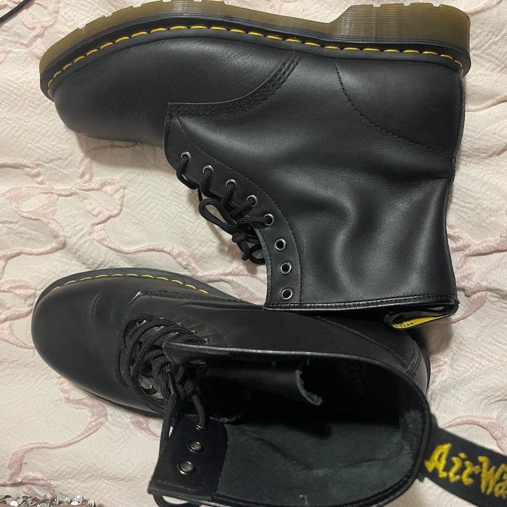 Dr. Martens Black Leather Boots with Yellow Accents